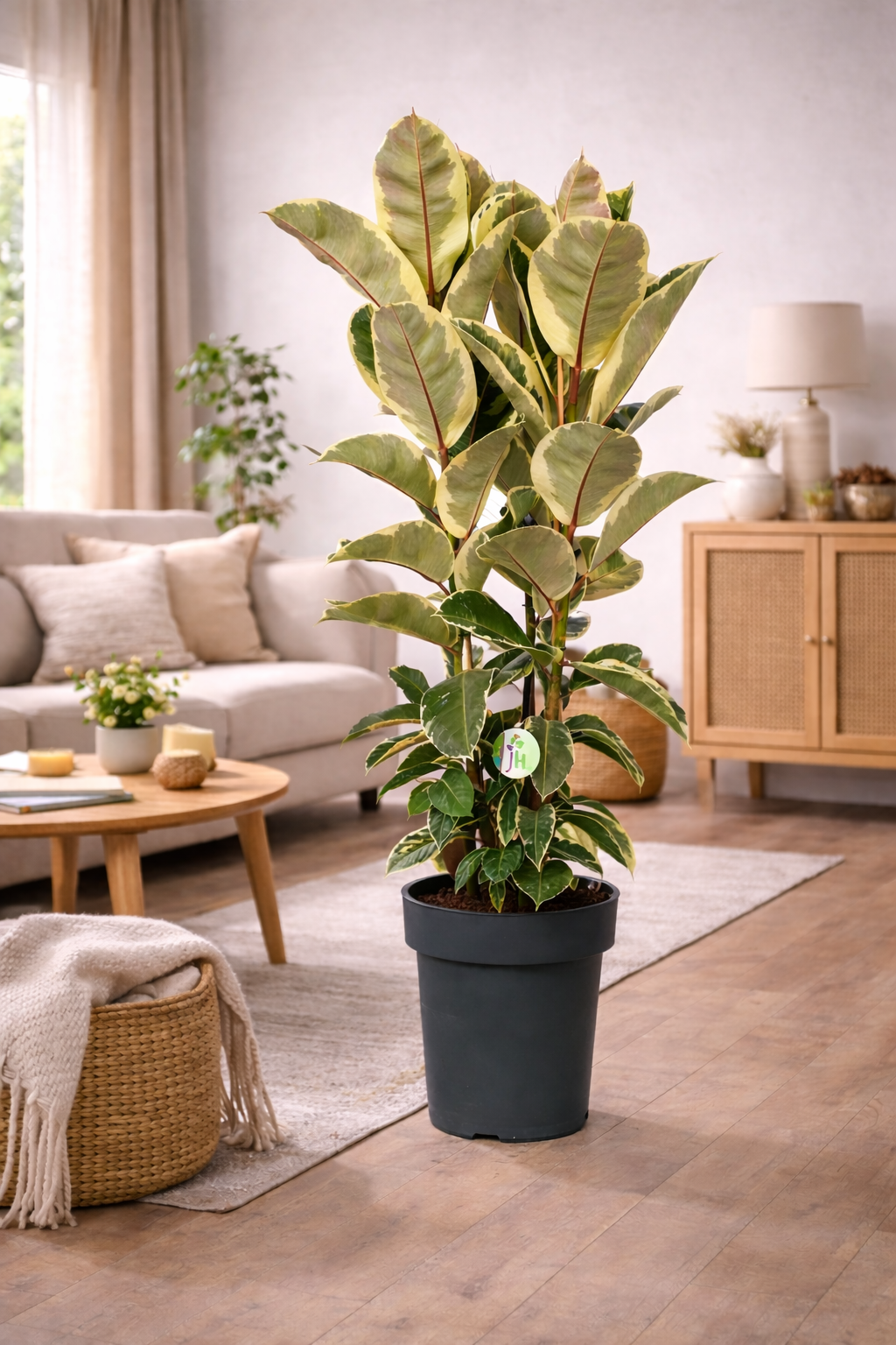 Weissbunter Gummibaum 3 Pflanzen im Topf ca. 130 cm Ficus elastica Tineke  Zimmerpflanze