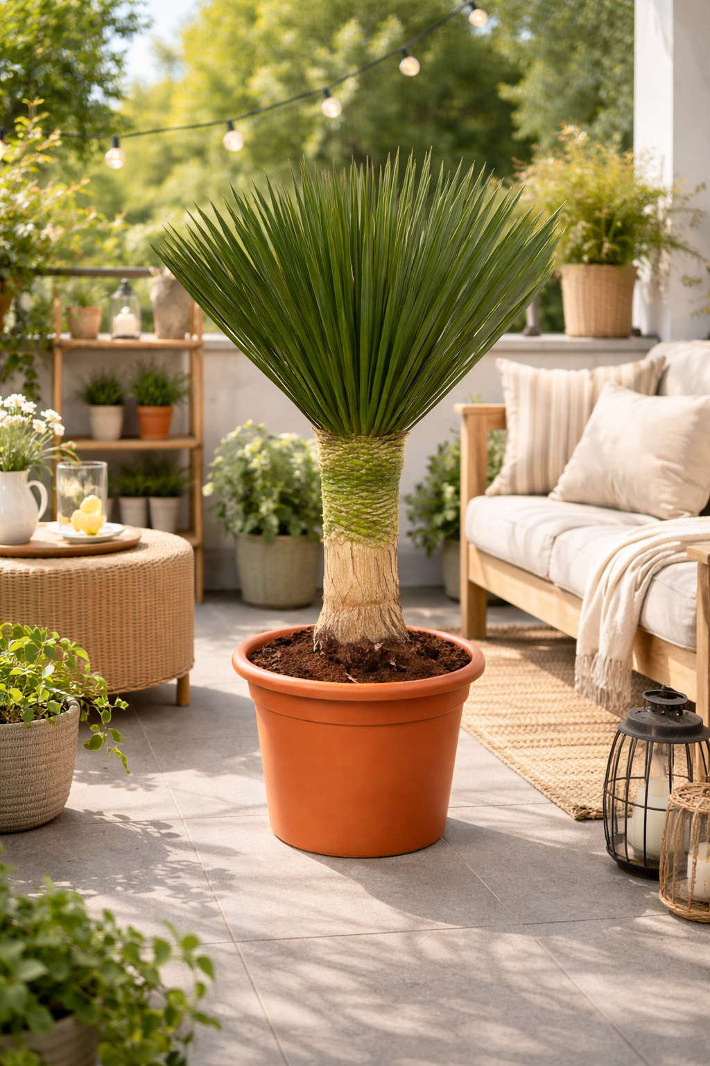 Yucca Rostrata 'Blue Swan' ca. 100 cm Gesamthöhe – Palmlilie mit 30 cm  Stamm im 30 cm Topf