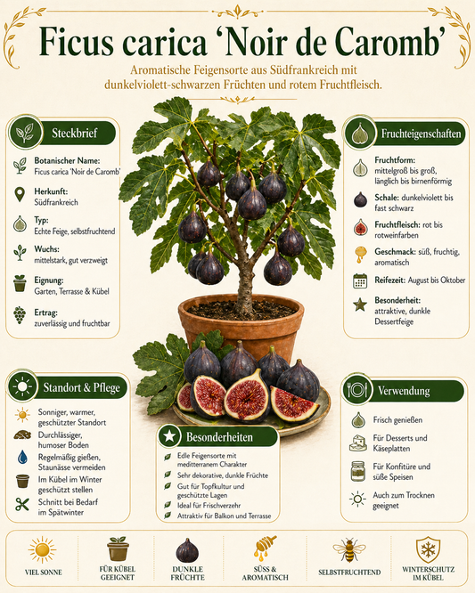 Feigenbaum ‘Noire de Caromb’ 70–100 cm – Ficus carica, winterharte schwarze Feige, mediterraner Obstbaum