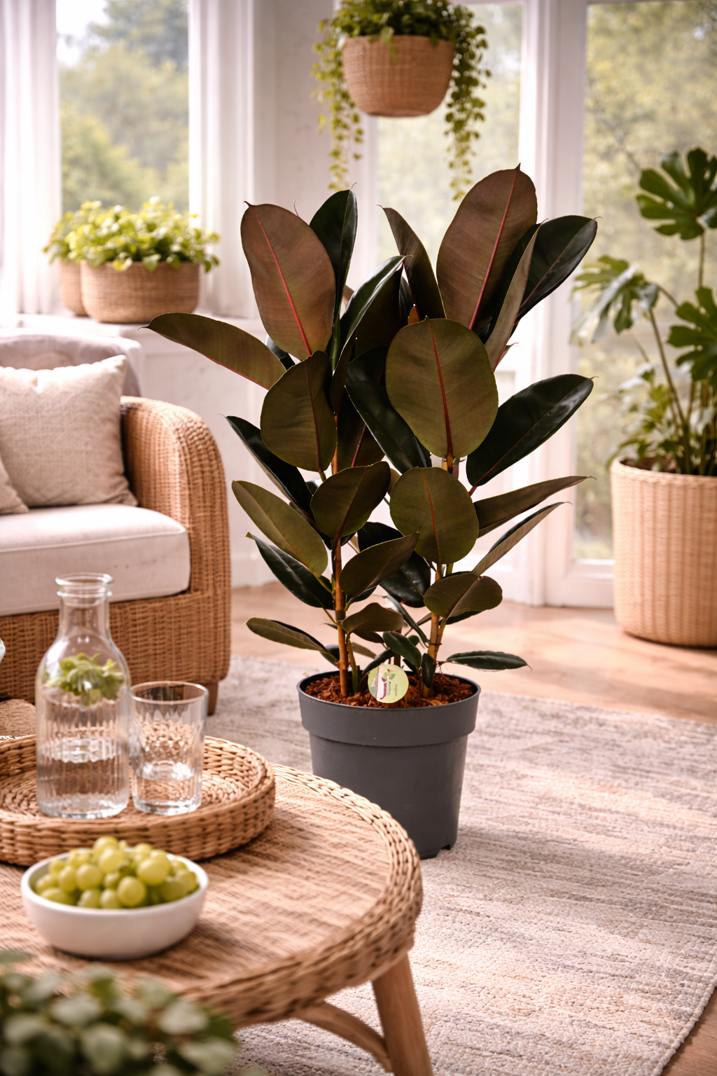 Gummibaum Abidjan ca 100 cm – Ficus elastica – 3 Pflanzen im Topf – XX –  Blumen-Senf®