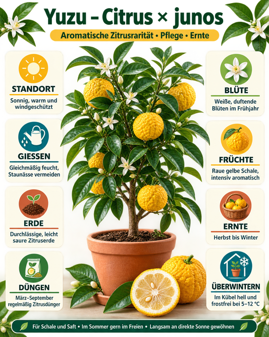 Yuzu-Zitrone als Stämmchen ca. 50 cm – Citrus × junos, Japanische Zitrone & aromatischer Zitrusbaum für Balkon und Terrasse
