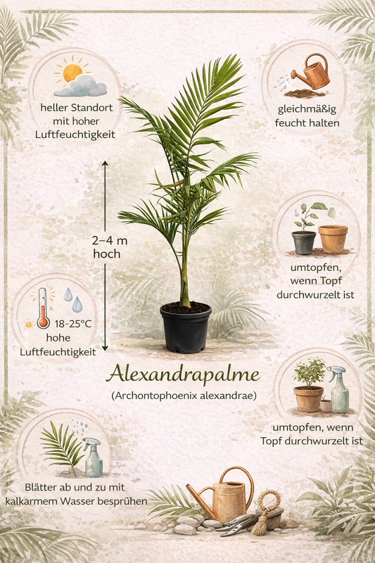 Alexandrapalme 160–200 cm (Archontophoenix alexandrae) – Feuerpalme / Königspalme – Große Zimmerpalme für Indoor & Wintergarten – Exotische Grünpflanze mit Stamm