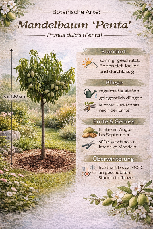 Mandelbaum Penta (Prunus dulcis) ca. 180 cm – Winterharte Mandel Pflanze für Garten & Terrasse