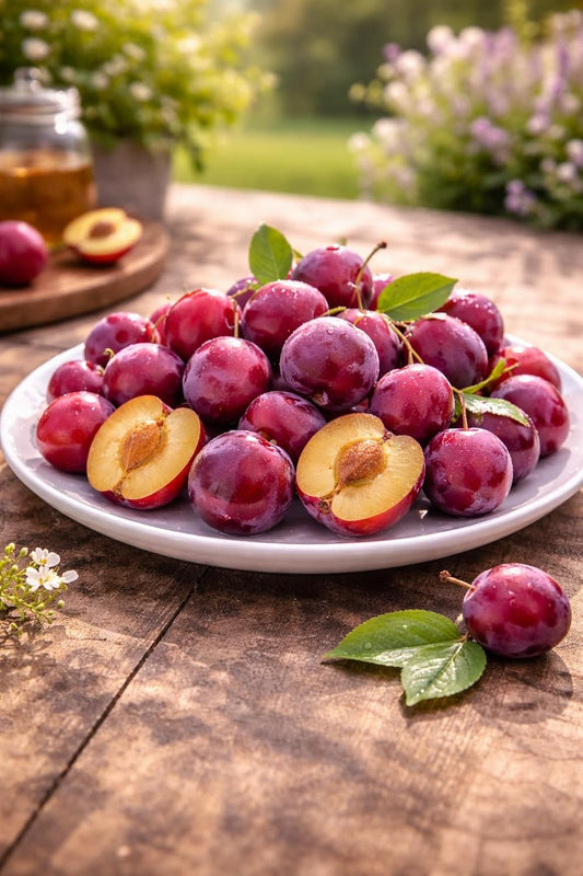 Pflaume Königin Viktoria 100–120 cm – selbstbestäubender Pflaumenbaum Prunus domestica Victoria im Topf