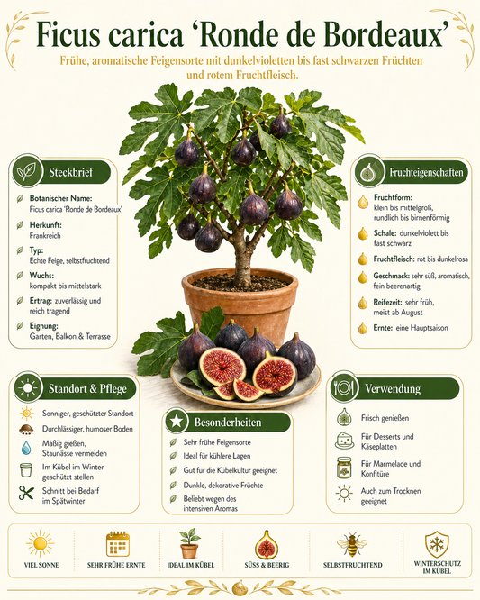 Ficus carica Ronde de Bordeaux Feigenbaum 70–100 cm – Echte Feige winterhart süße Früchte mediterrane Pflanze
