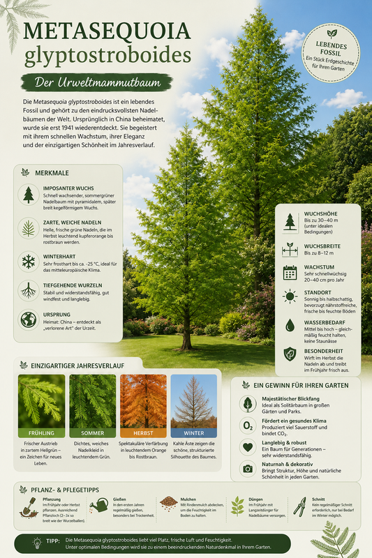 Urweltmammutbaum ca. 100 cm (Metasequoia glyptostroboides) – Winterharter Nadelbaum, schnellwachsender Solitärbaum für Garten & Park