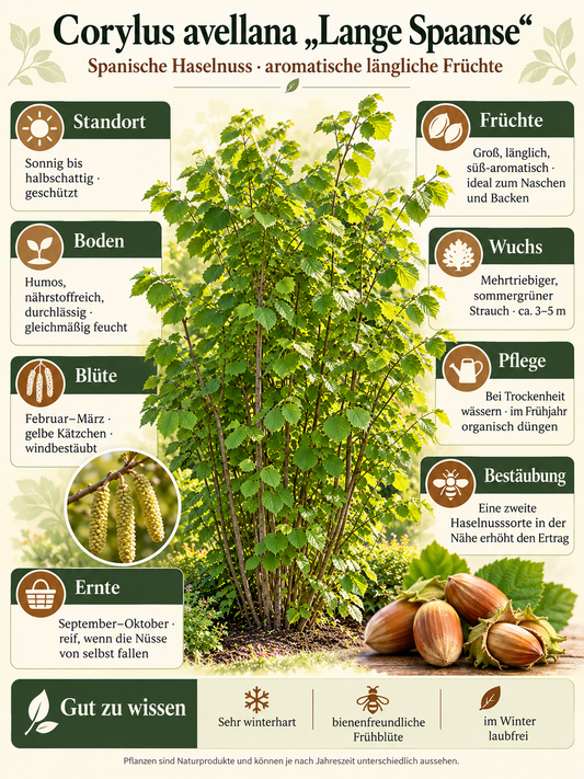 Corylus avellana „Lange Spaanse“ – Haselnuss-Strauch / Spanische Hasel 50-70 cm (inkl. Topf, winterhart, Zierstrauch)