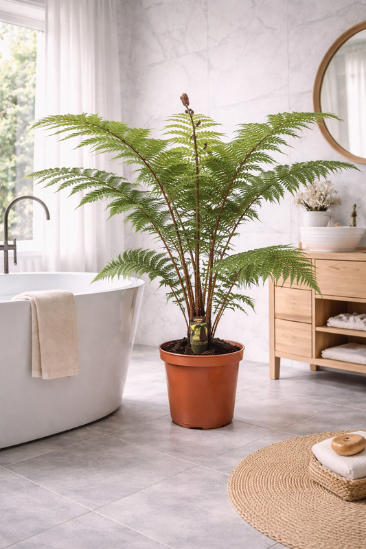 Australská stromová kapradina „Cyathea Australis“ – cca. 120 cm vysoká včetně květináče | Rychle rostoucí pokojová kapradina a exotická rostlina pro zahradu, zimní zahradu a terasu