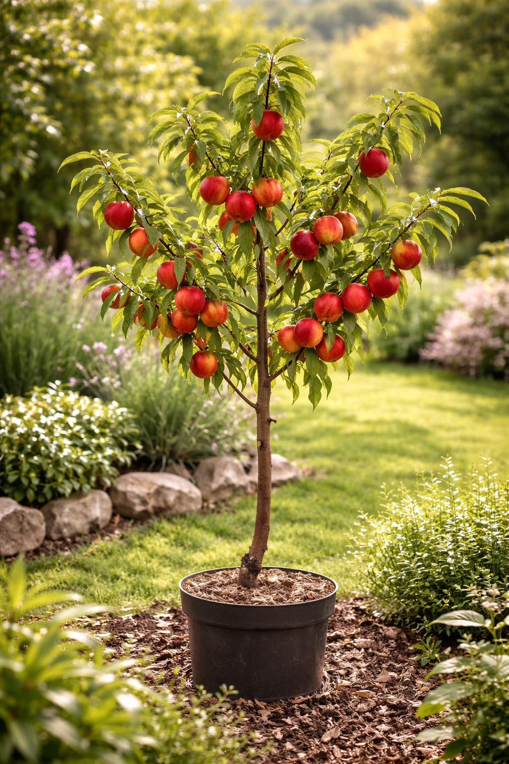 Zwerg-Nektarine Stämmchen (Prunus persica nucipersica) – Säulen-Nektar