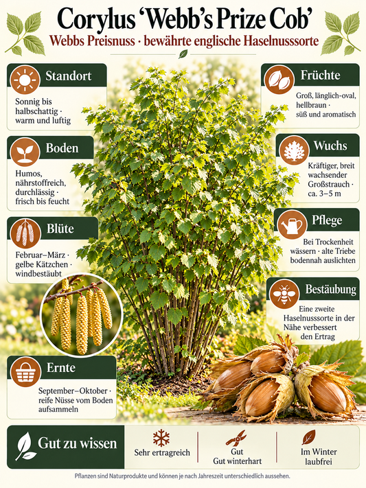 Haselnuss-Strauch Corylus ‘Webb’s Prize Cob’ – Edle Haselnuss Pflanze 50-70 cm im Container