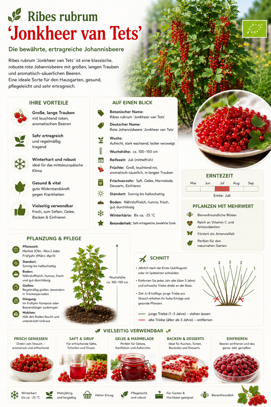 Rote Johannisbeere Jonkheer van Tets 50–70 cm – Ribes rubrum – winterharter Beerenstrauch mit aromatischen Früchten