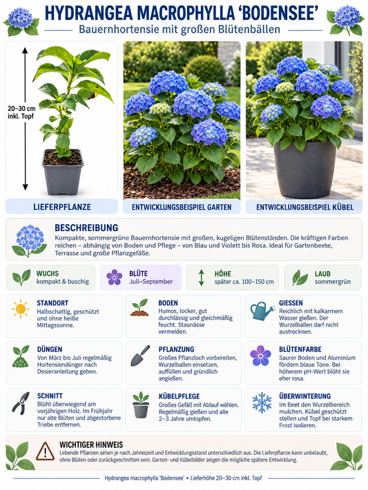 Ballhortensie ‘Bodensee’ 20–30 cm – Hydrangea macrophylla mit dunkelblauen Blüten