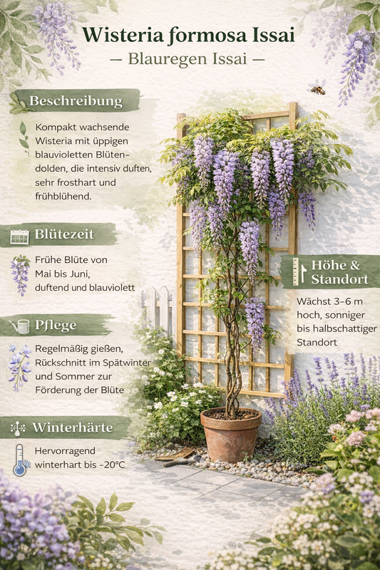 Wisteria formosa ‘Issai’ – Blauregen Issai 180–200 cm | Duftende Kletterpflanze, Glyzinie winterhart, Rankpflanze für Garten & Terrasse