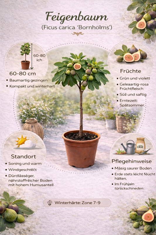 Winterharte Echte Feige Ficus carica Bornholms Stämmchen 60-80 cm Feigenbaum für Garten Balkon Kübelpflanze