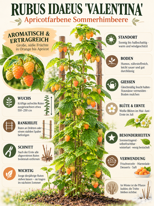Himbeere ‘Valentina’ – Gelbe Sommerhimbeere | Rubus idaeus ‘Valentina’ | Beerenstrauch 50–70 cm im Topf