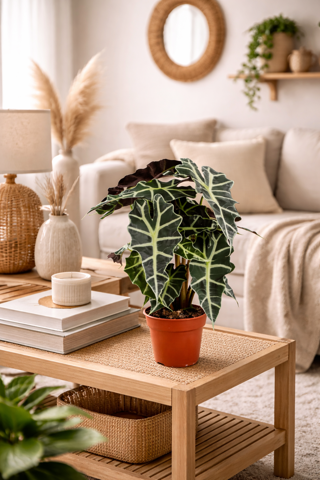 Alocasia polly 35 cm šípovitý list sloní ucho tropický kořen