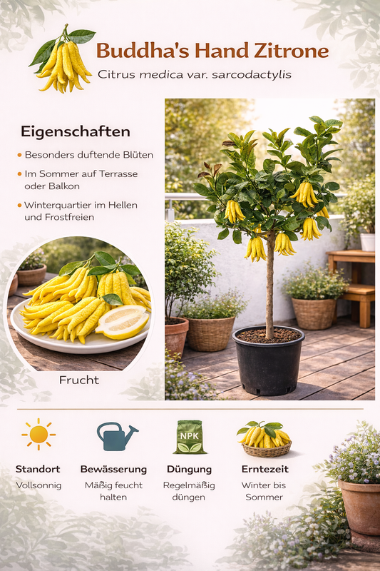 Buddhas Hand Zitrone (Citrus medica) – Exotische Zitruspflanze, 130-170 cm Duftende Seltenheit für Ihren Garten