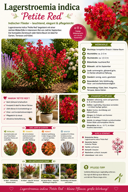 Lagerstroemia indica Petite Red 40–60 cm – Rote Zwerg-Kreppmyrte im 2,5-Liter-Topf – Flieder des Südens für Garten und Kübel