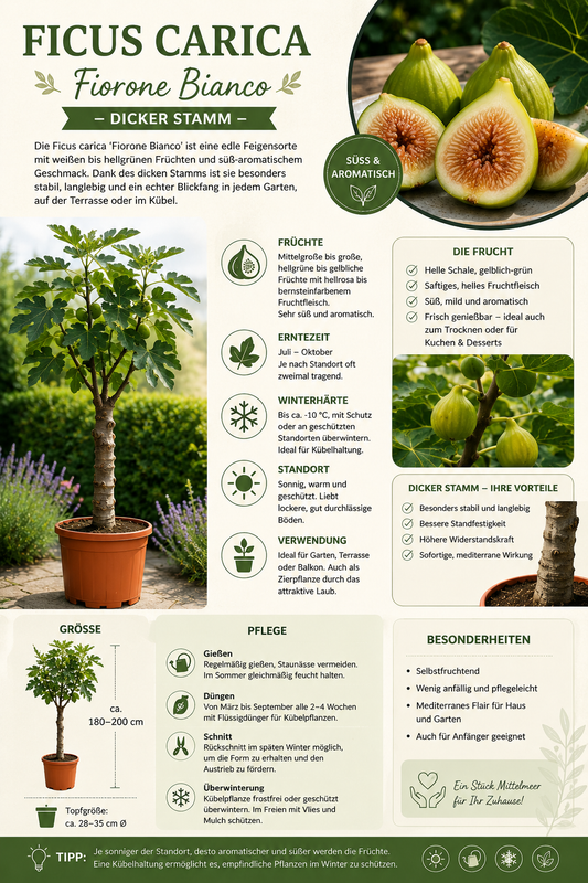 Ficus carica Fiorone Bianco Feigenbaum 180–200 cm XXL Feige mit dickem Stamm Winterharte Echte Feige Mediterraner Obstbaum