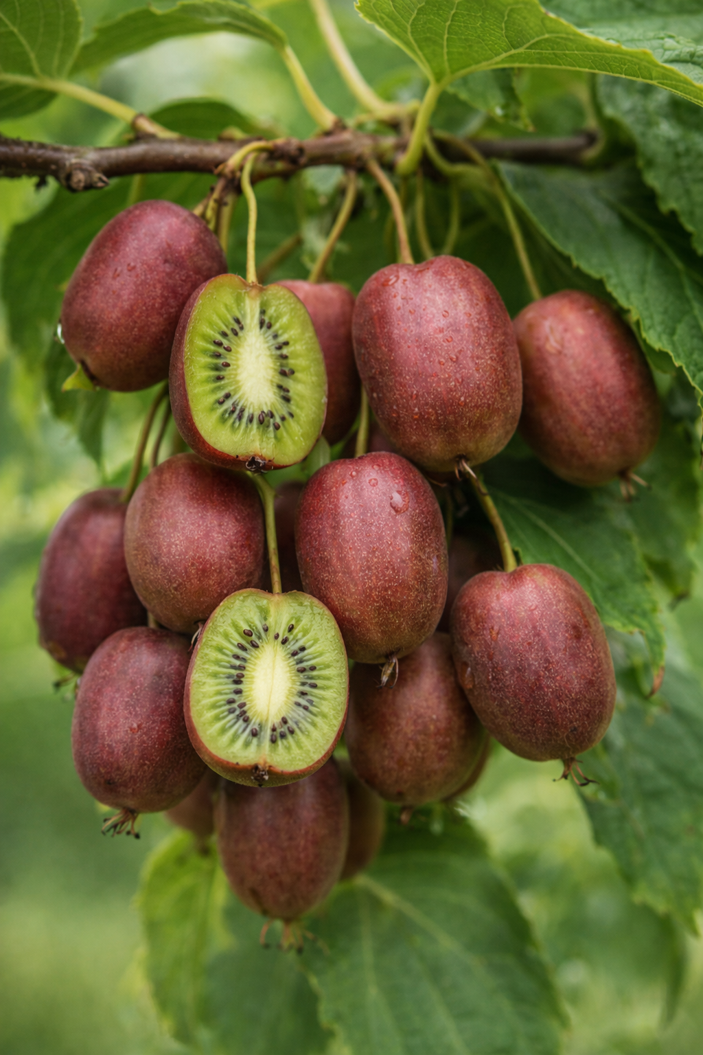 Mini-Kiwi / Kiwibeere ‘Kens Red’ (Actinidia arguta) – winterhart, rotfleischig, 30–50 cm