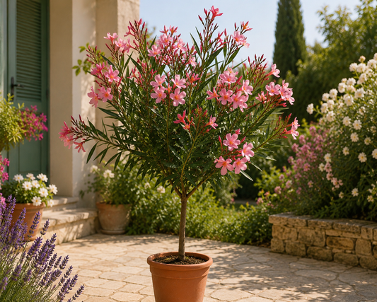 Oleander Stämmchen 'Soleil Levant' 120–150 cm – Nerium oleander Hochstamm mediterrane Kübelpflanze mit Blüten