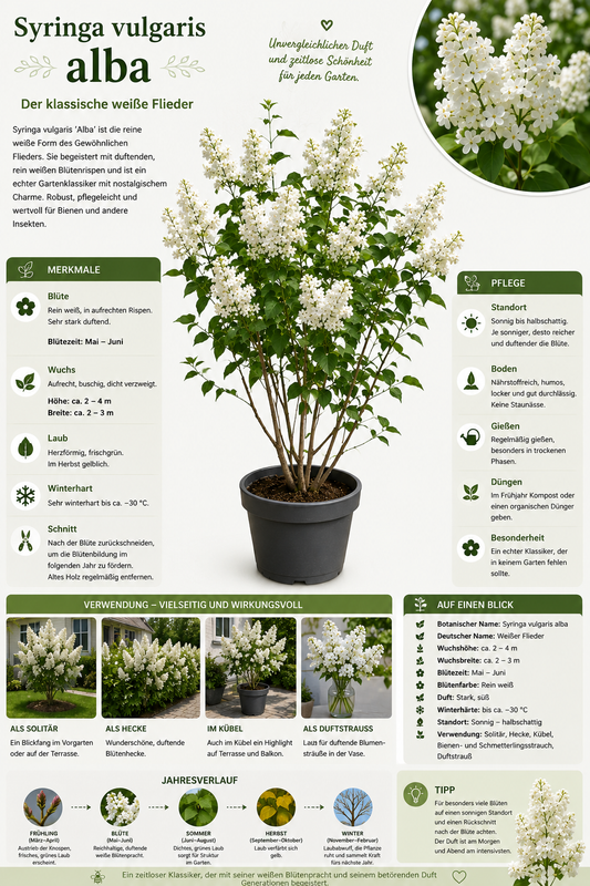 Syringa vulgaris Alba Weißer Flieder ca 100 cm Edel Flieder Gartenstrauch Duftstrauch winterhart