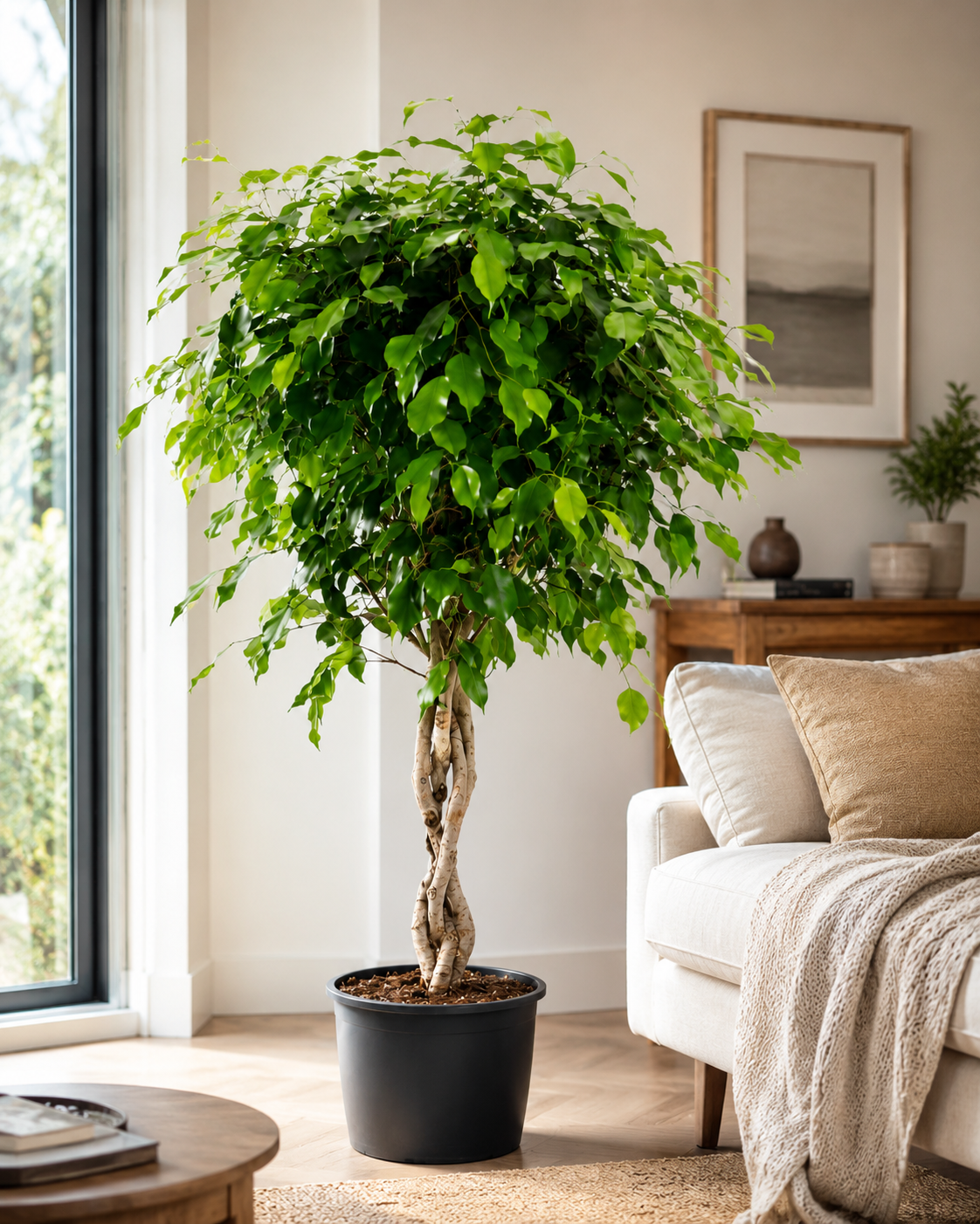 Birkenfeige Ficus Benjamina Exotica Stämmchen ca 120 cm – Pflegeleichte Zimmerpflanze & Grünpflanze für Wohnzimmer und Büro