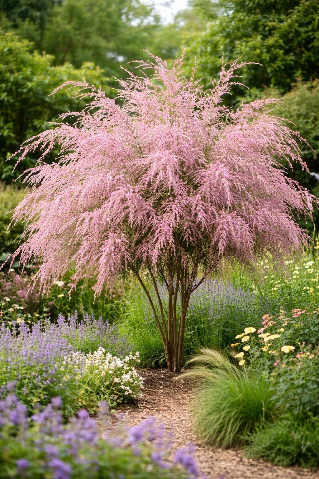 Tamariske Pink Cascade 40–60 cm – Tamarix ramosissima Zierstrauch winterhart rosa Blüten Topf 19 cm trockenheitsresistent