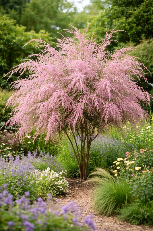 Tamariske Pink Cascade 40–60 cm – Tamarix ramosissima Zierstrauch winterhart rosa Blüten Topf 19 cm trockenheitsresistent