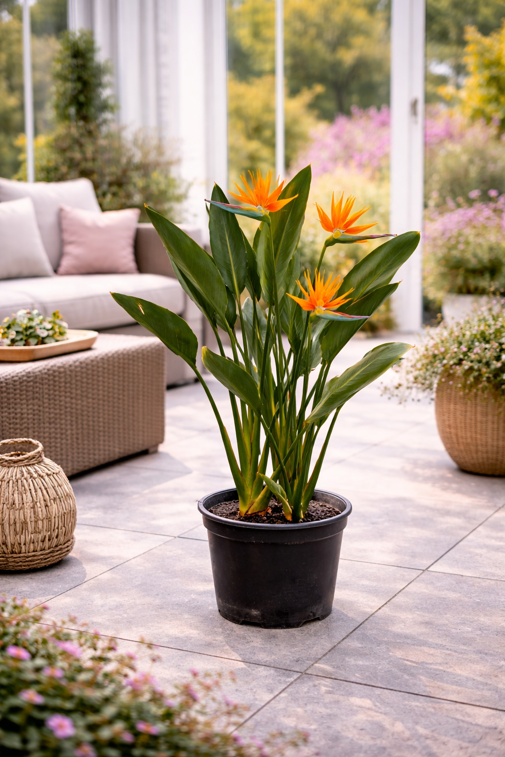 Strelitzia reginae 80–100 cm – Paradiesvogelblume / Strelitzie – exotische Zimmerpflanze, 2–3 Pflanzen pro Topf, 5–6 Jahre alt