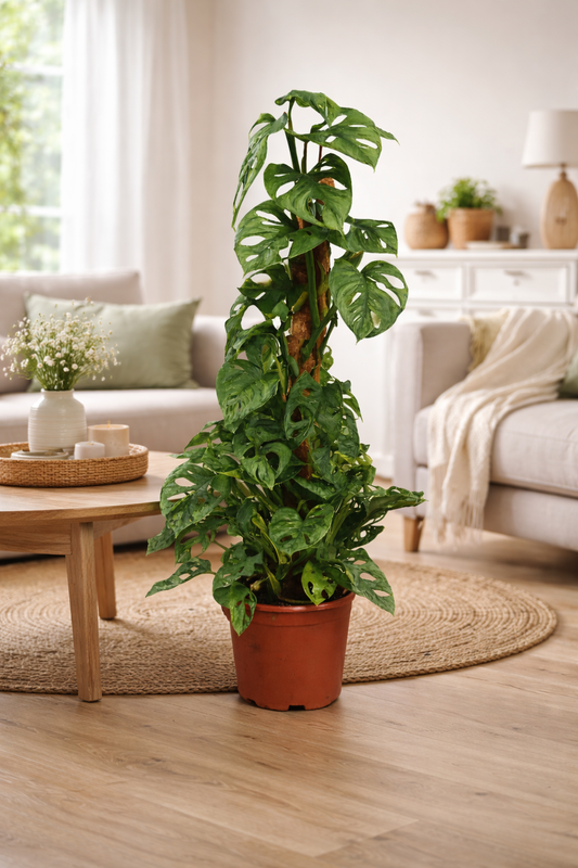 Monstera Obliqua Monkey Leaf 80–100 cm am Moosstab – Seltene Fensterblatt Kletterpflanze Zimmerpflanze mit großen Lochblättern