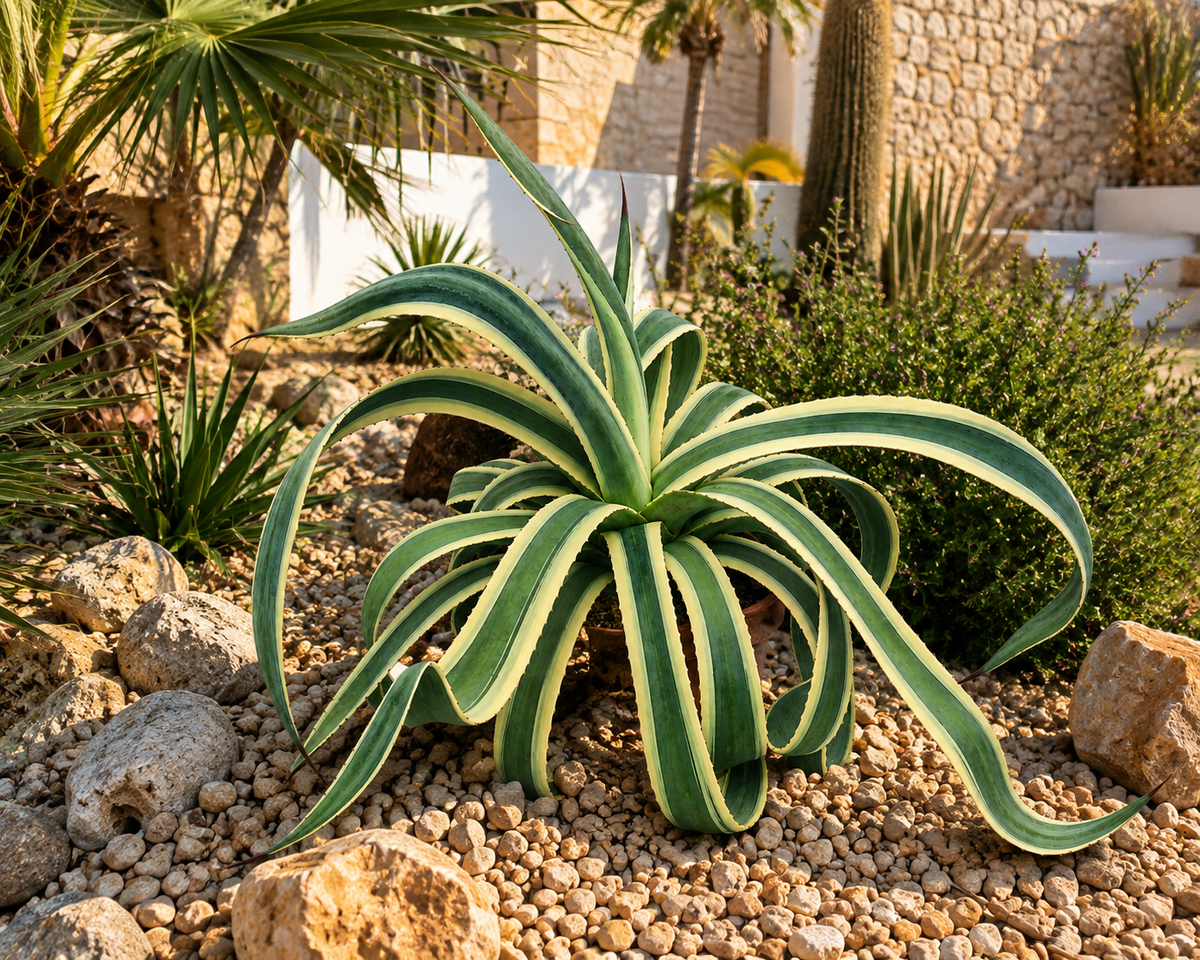 Agave americana Variegata 50–60 cm – Buntblättrige Amerikanische Agave – robuste Sukkulente für Garten, Terrasse & Kübel