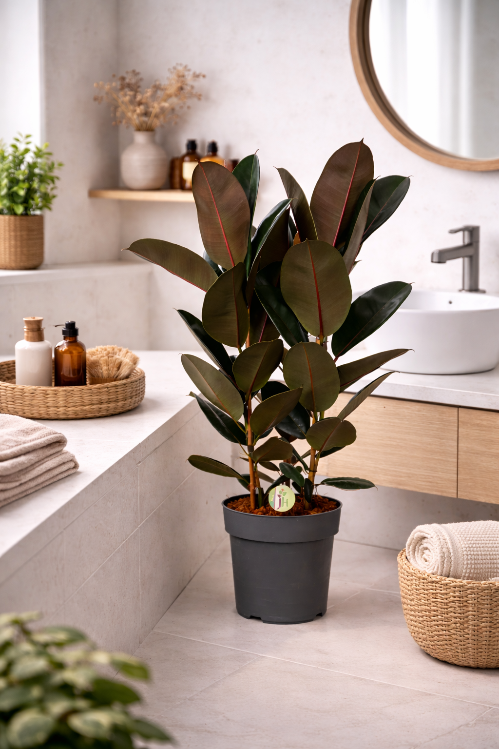 Gummibaum Abidjan ca 100 cm – Ficus elastica – 3 Pflanzen im Topf – XXL  Zimmerpflanze – Indischer Gummibaum – pflegeleicht & dekorativ