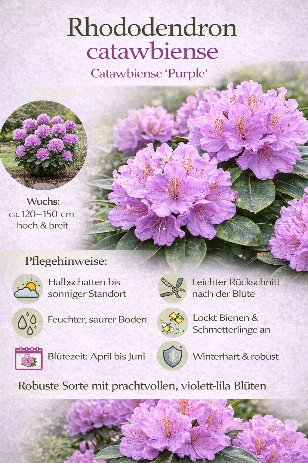 Rhododendron Catawbiense Purple 15–20 cm – Immergrüne Alpenrose mit violetten Blüten, winterhart & pflegeleicht