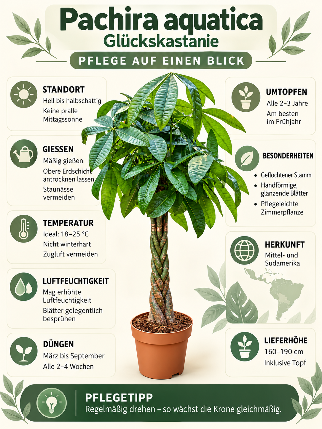 Pachira aquatica 160-190 cm Glückskastanie Zimmerpflanze