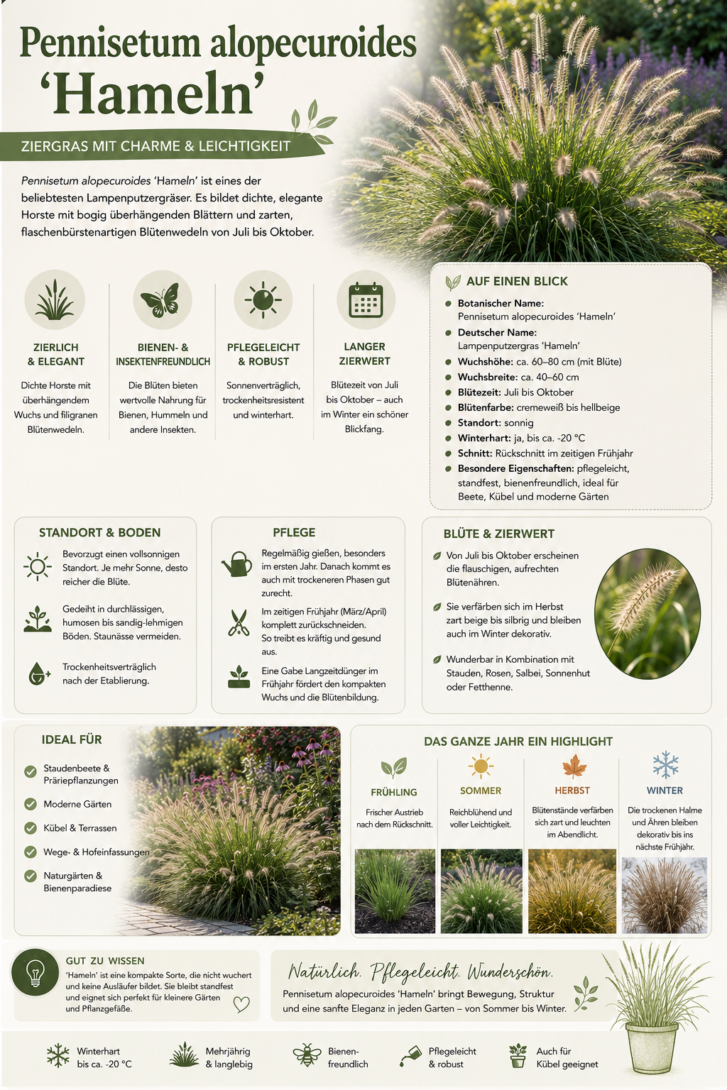 Pennisetum alopecuroides Hameln 0,5L – Lampenputzergras – winterhartes Ziergras für Garten, Beet & Kübel