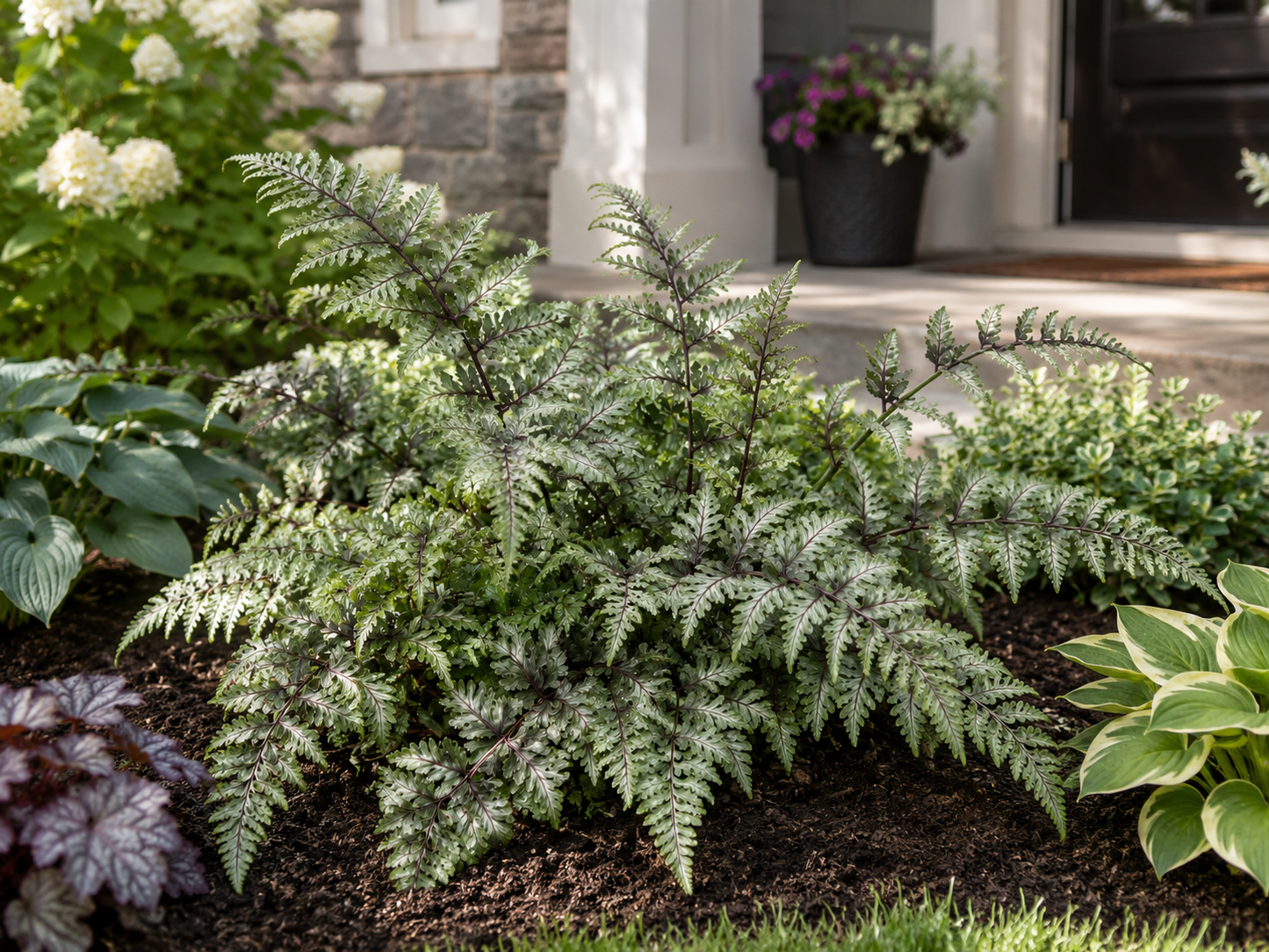Athyrium niponicum Metallicum – Japanischer Regenbogenfarn | Silberfarn, Zierfarn, winterharte Schattenpflanze im 2L Topf