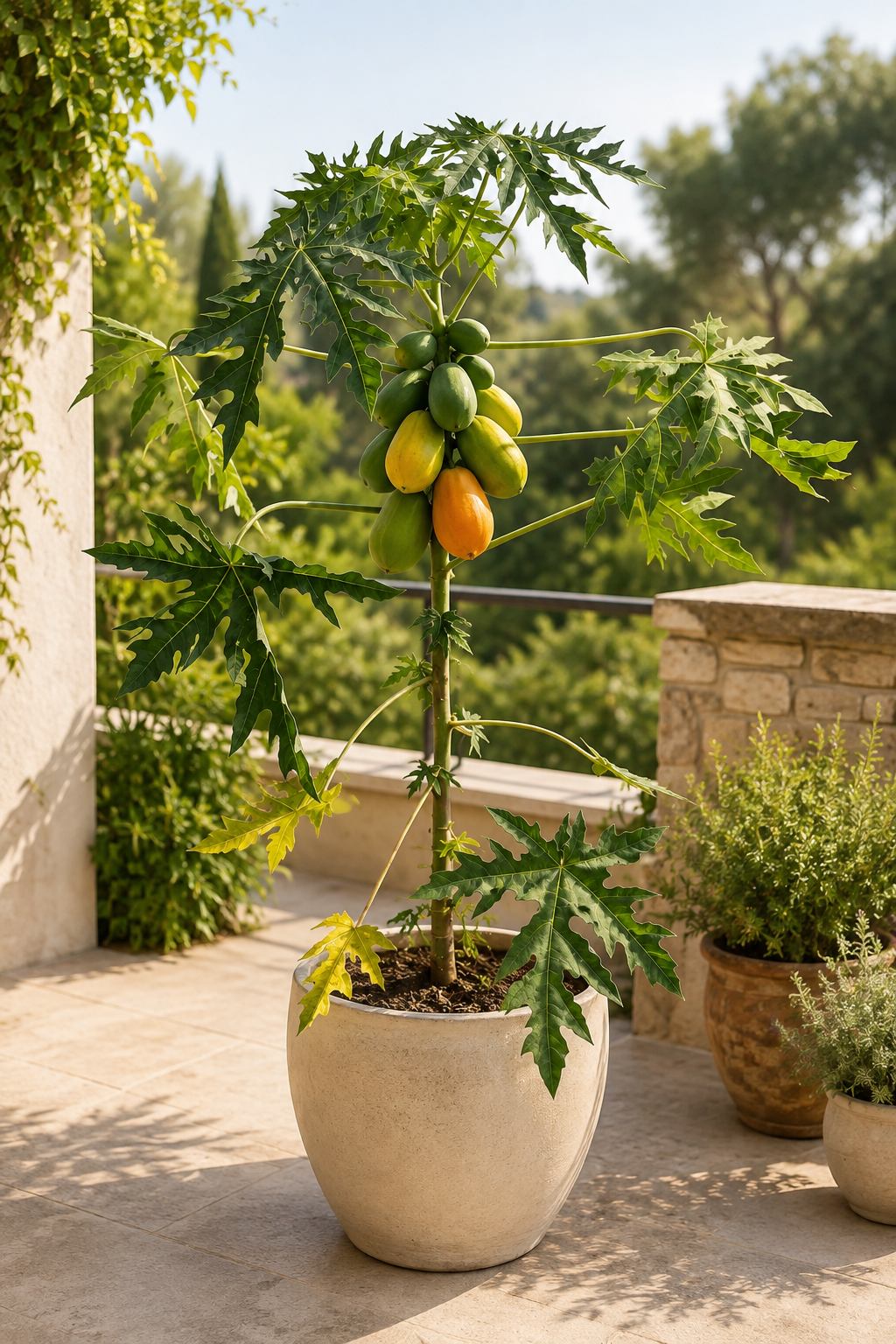 Papaya Pflanze „Bisexual“ ca. 120 cm – Carica papaya, exotischer Papayabaum als Zimmer- und Kübelpflanze