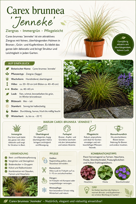 Carex brunnea Jenneke ca. 25 cm – Japan Segge – Immergrünes Ziergras für Garten, Balkon, Kübel & Beet