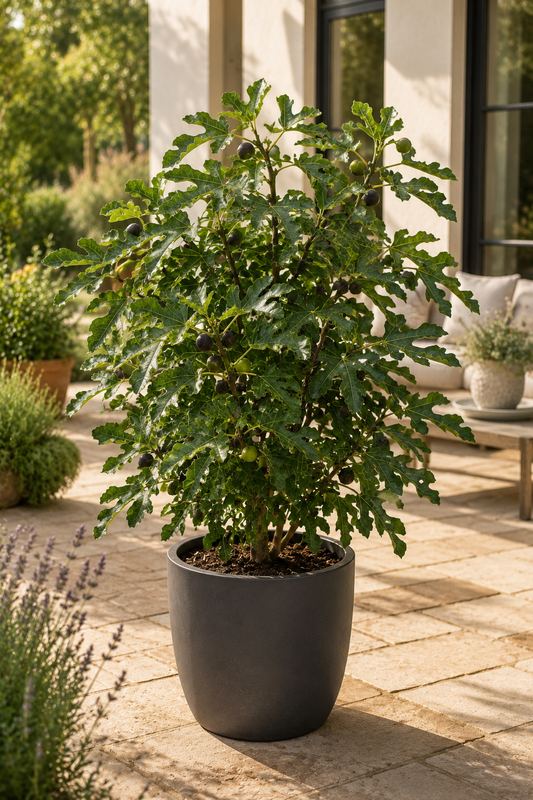 Zwergfeige ‘Little Miss Figgy’ – kompakter Feigenbaum (Ficus carica) im 3-Liter-Topf – winterharte Balkonfeige für Garten & Terrasse