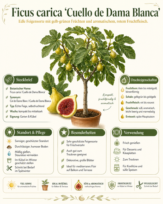 Ficus carica 'Cuello de Dama Blanca' Feigenbaum 70–100 cm – Echte Feige winterhart Obstbaum für Garten & Balkon