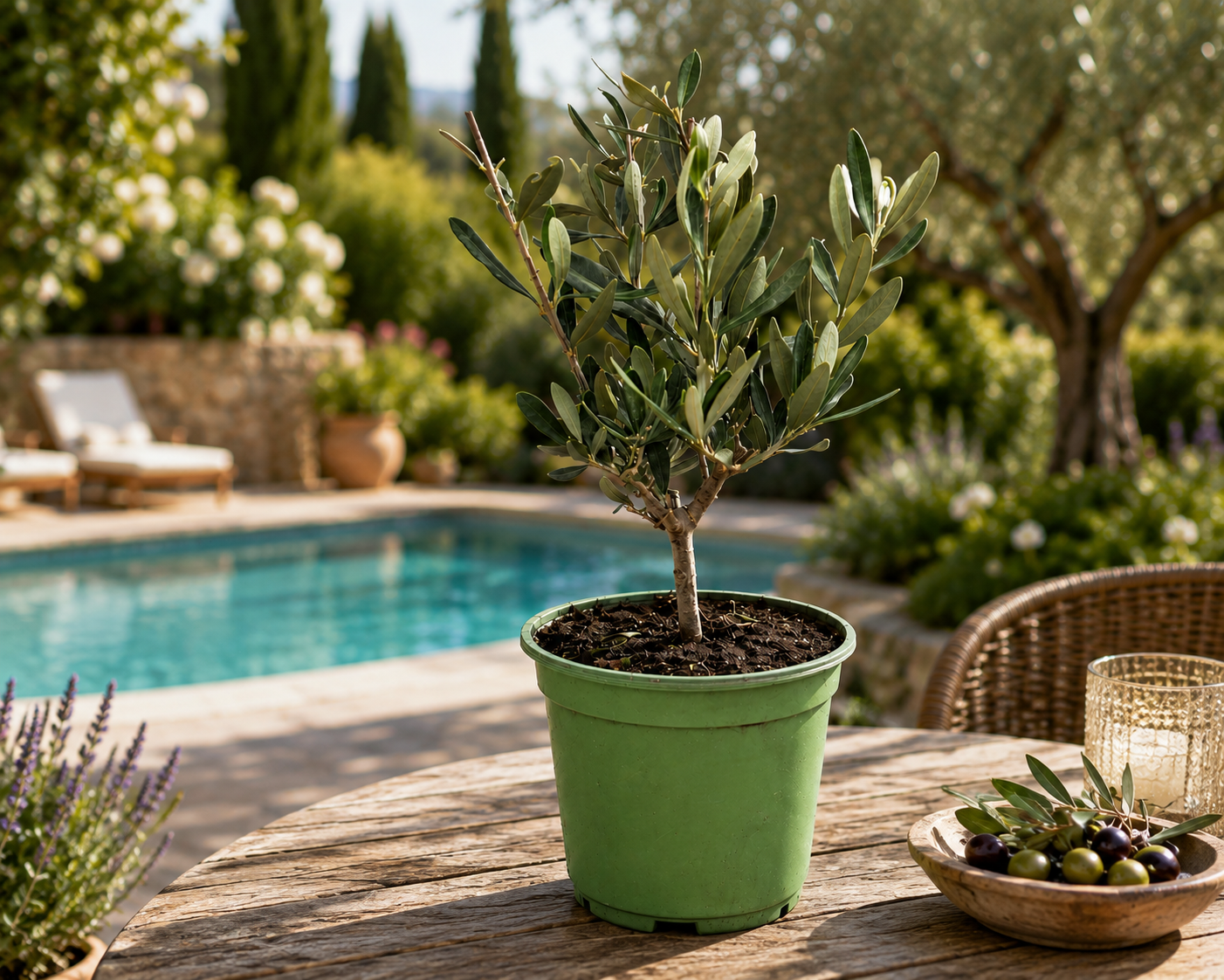 Olivenbaum Ministamm ca. 30 cm (Olea europaea) – Echter Olivenbaum, Mediterrane Kübelpflanze für Balkon, Terrasse, Wintergarten & Wohnraum