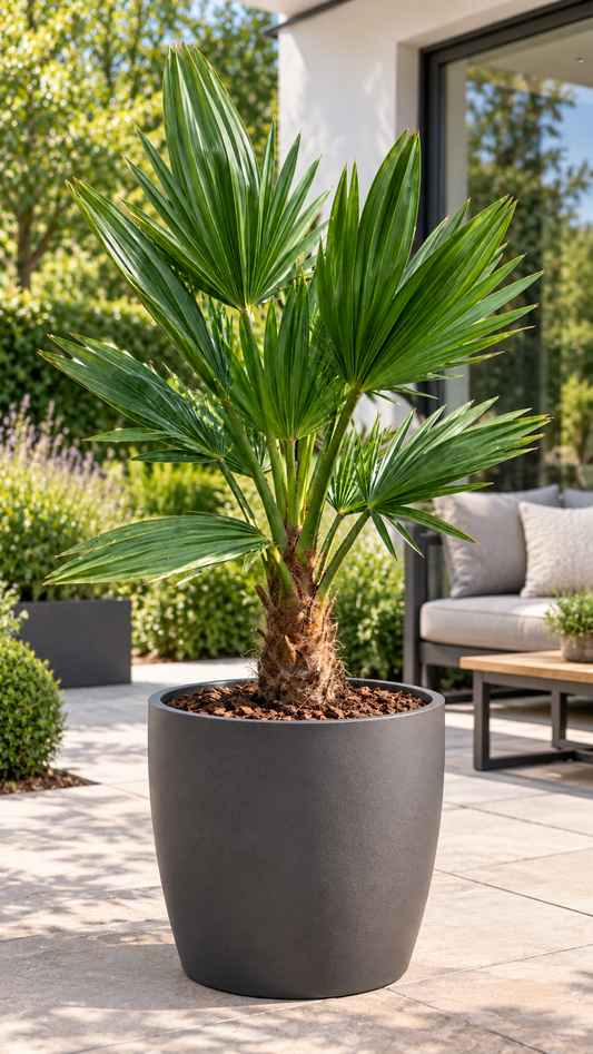 Trachycarpus wagnerianus ca. 25 cm – Wagners Hanfpalme, winterharte Fächerpalme für Garten, Balkon und Kübel