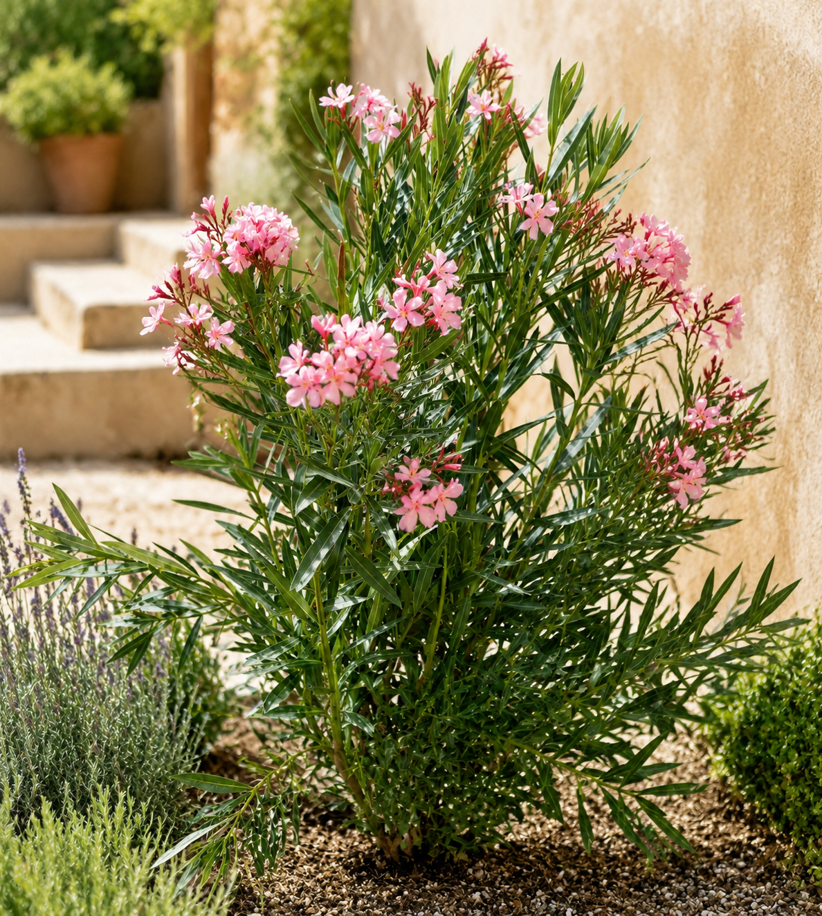 Oleander ‘Semplice Rosa’ 120–140 cm – Rosa blühender Rosenlorbeer für Terrasse, Balkon und Garten