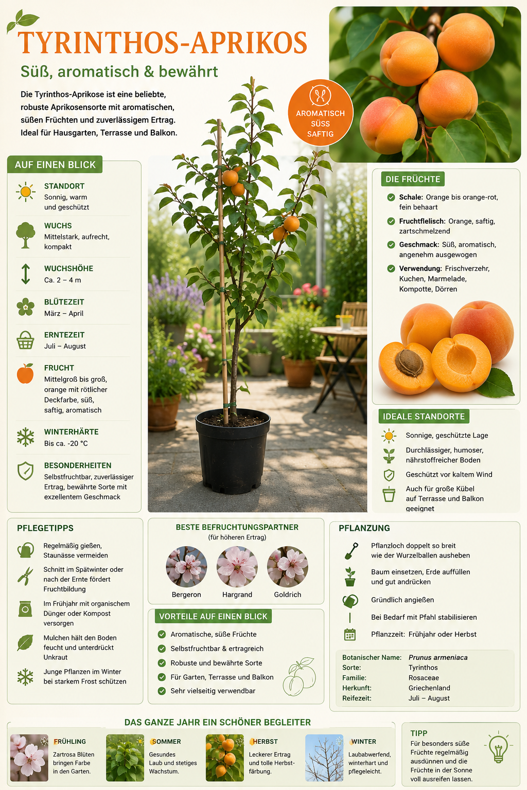 Prunus armeniaca Tirynthos Aprikosenbaum 100–140 cm – Winterharte Aprikose im Topf | Aprikosen Pflanze für Garten & Obstgarten