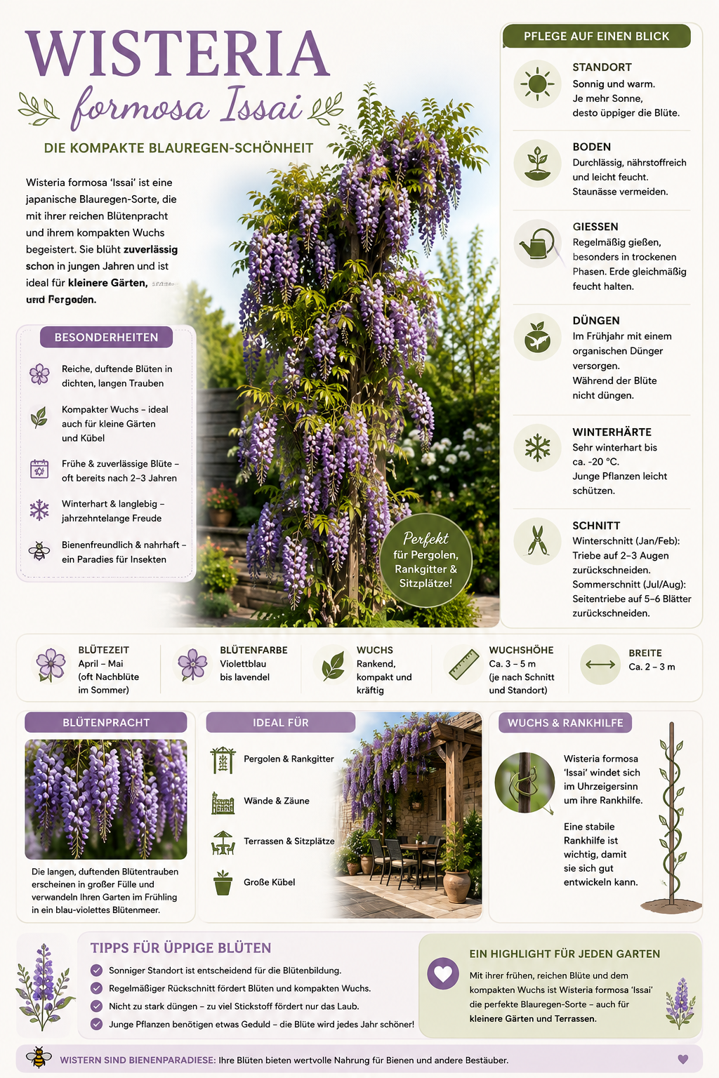 Wisteria formosa 'Issai' 120–160 cm – Blauregen, Glyzinie, Kletterpflanze für Garten, Pergola, Rankhilfe & Terrasse