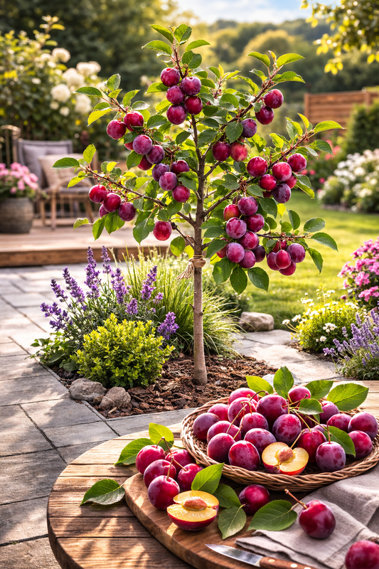 Pflaume Königin Viktoria 100–120 cm – Selbstbestäubende Victoria Pflaume – Prunus domestica Victoria – Süßer Zwetschgenbaum im Topf