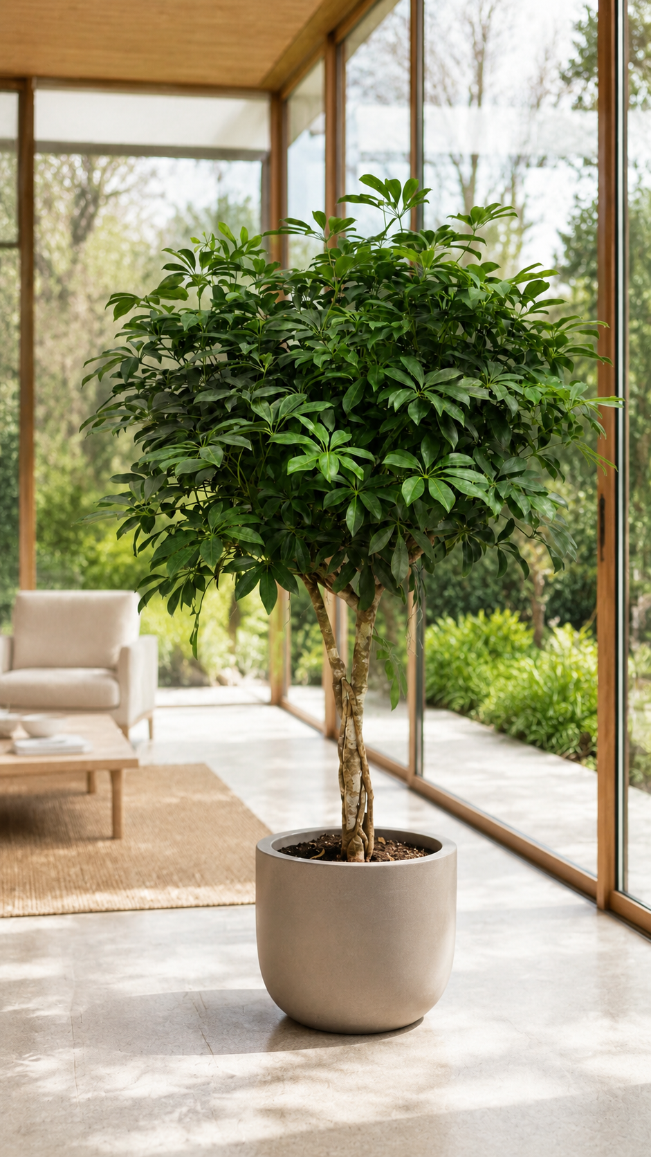 Schefflera arboricola XXL ca. 180 cm – Strahlenaralie mit dickem Stamm, große Zimmerpflanze für Wohnzimmer und Büro
