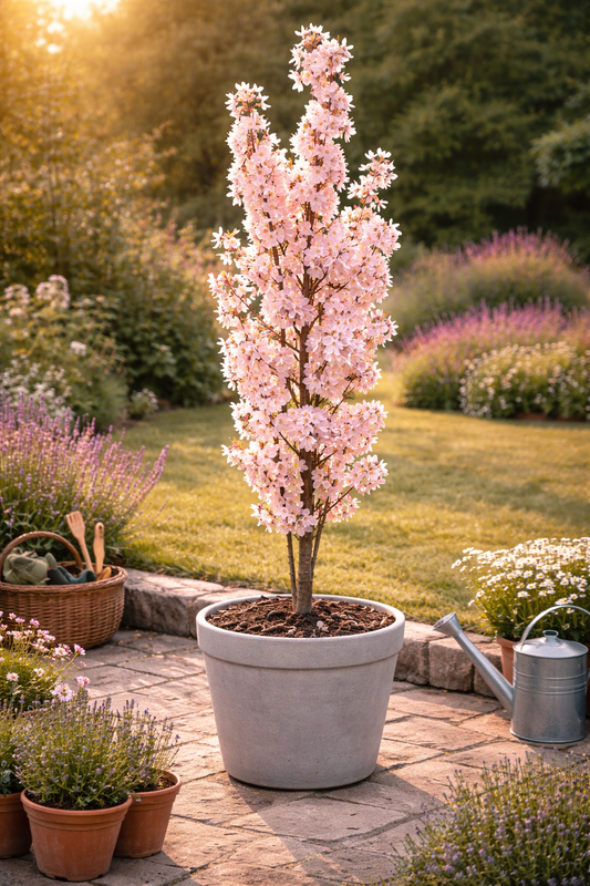 Japanische Säulenkirsche Amanogawa 100-120 cm – Schlanke Zierkirsche Prunus serrulata rosa Blüten Säulenbaum Garten Highlight