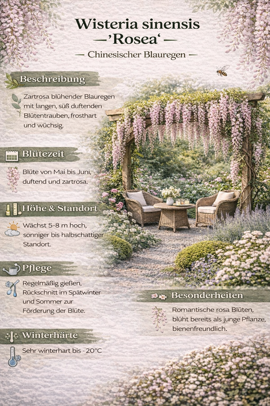 Wisteria sinensis Rosea 180-200 cm Rosa Blauregen Chinesischer Glyzinie Kletterpflanze Duftend Winterhart